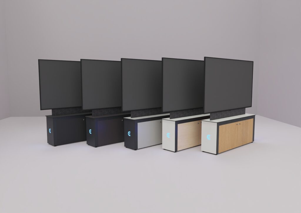 Modular credenzas in different colors and materials